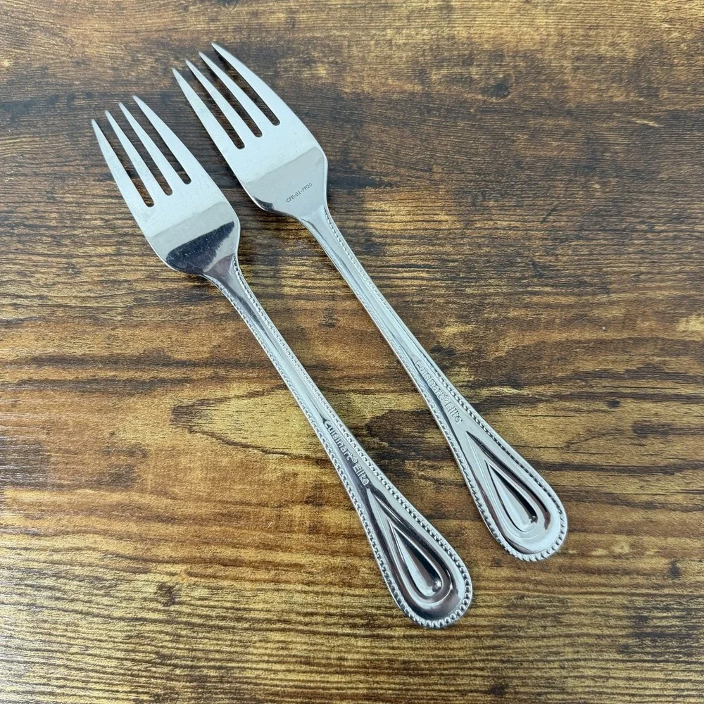 Cuisinart Elite FAMPOUX Dinner Forks 2pcs Stainless Flatware Beaded Outline